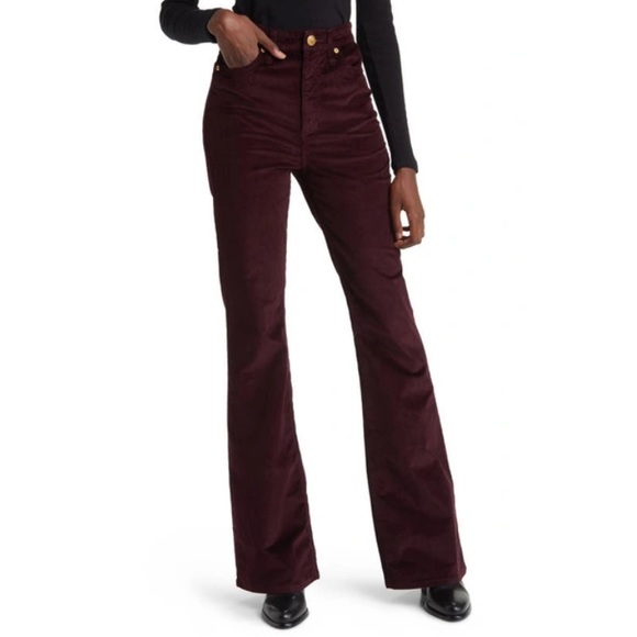 rag & bone Pants - RAG & BONE Casey Corduroy High Rise Flare Jeans in Burgundy - Size 27